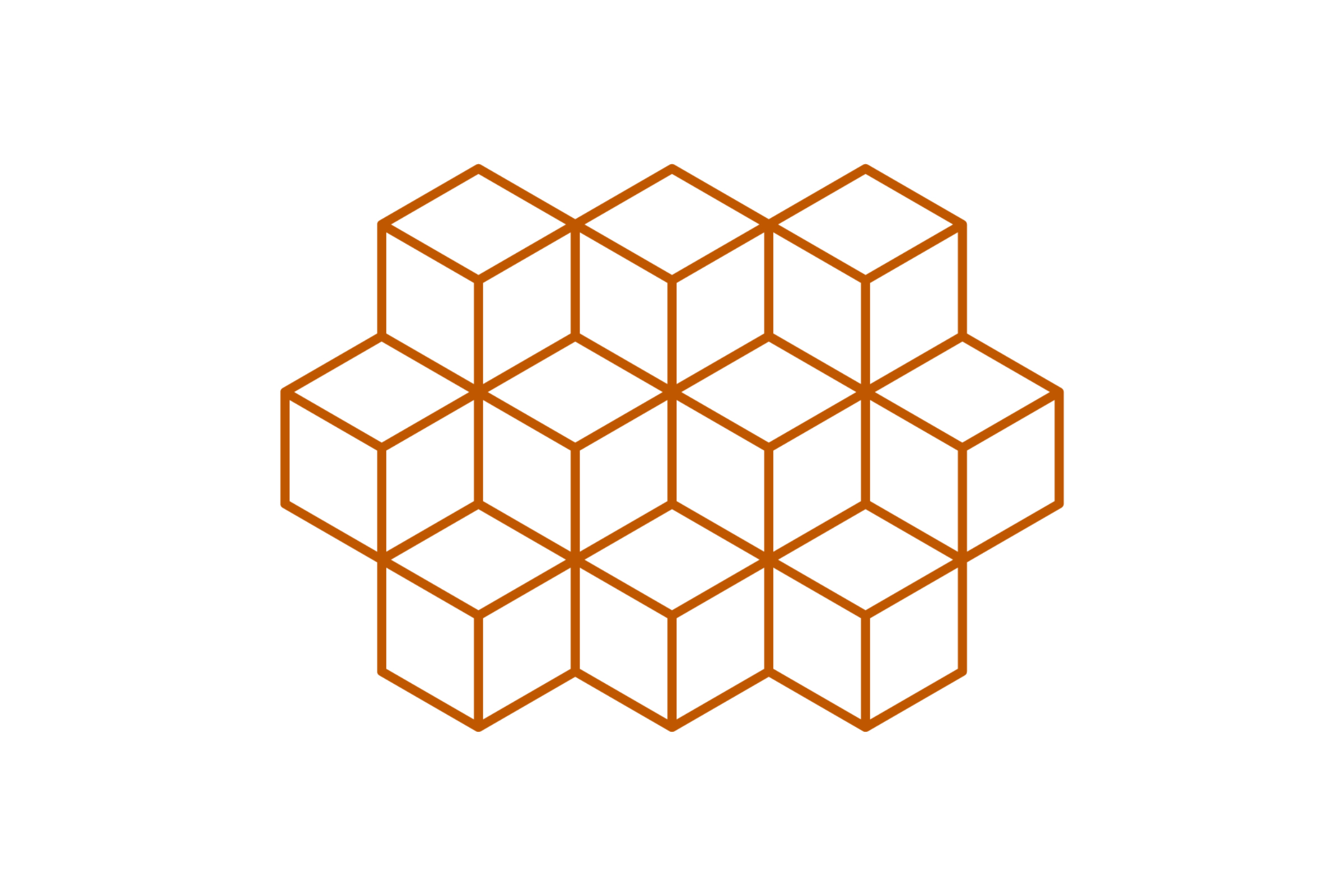 A burnt orange icon that resembles a rhombille grid "tessellation of the plain in identical rhombi"
