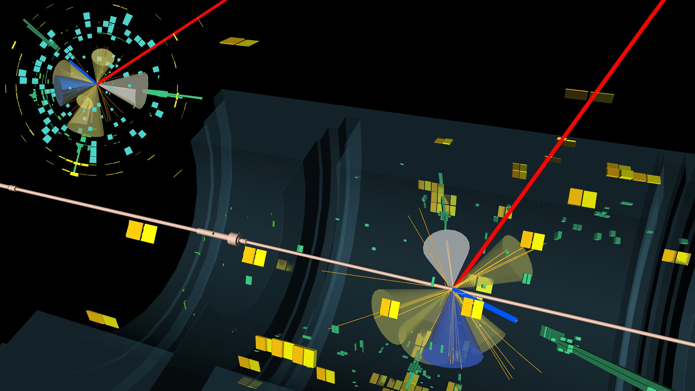 A proton proton collision in the ATLAS detector