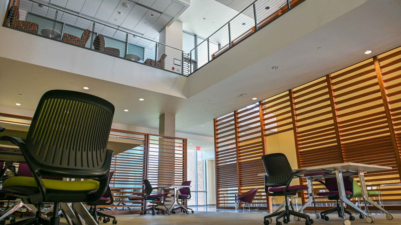 Upper floor seating area in Hackerman Building