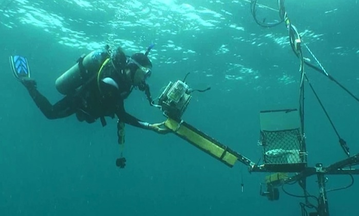 Diver measures polarized underwater light field