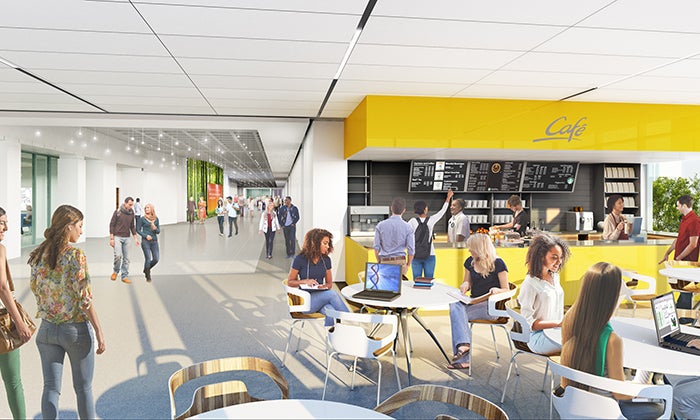 artist render of Welch Hall cafe 