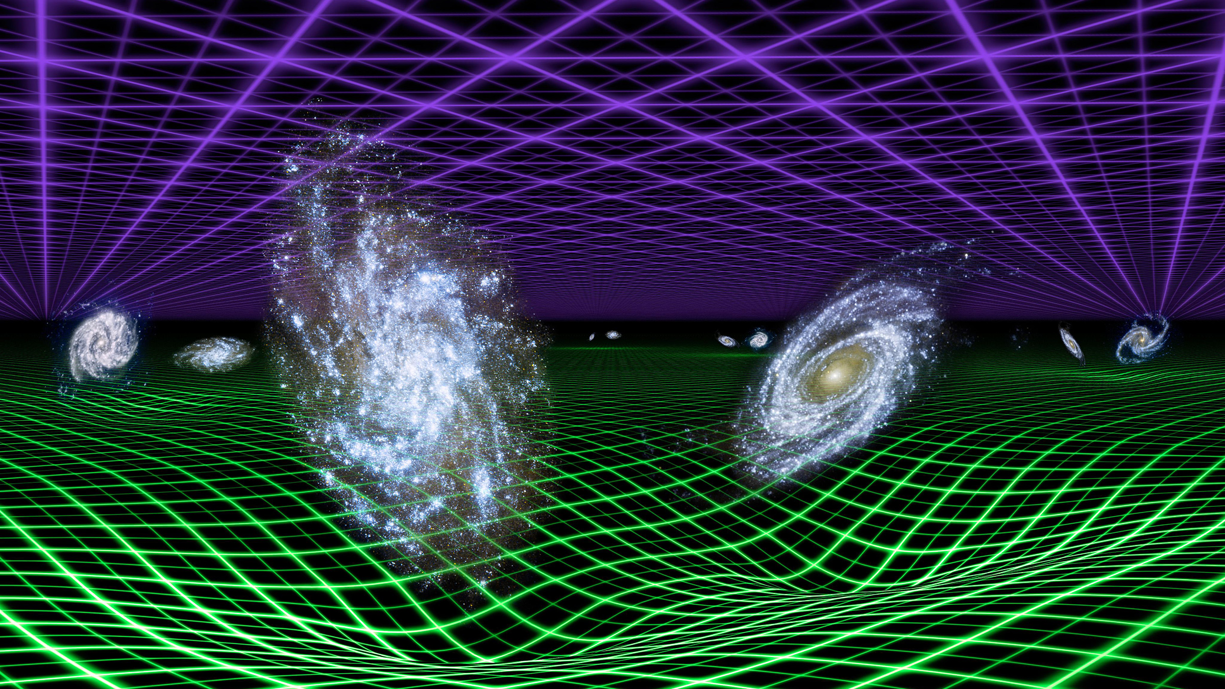 Illustration of galaxies bending space time