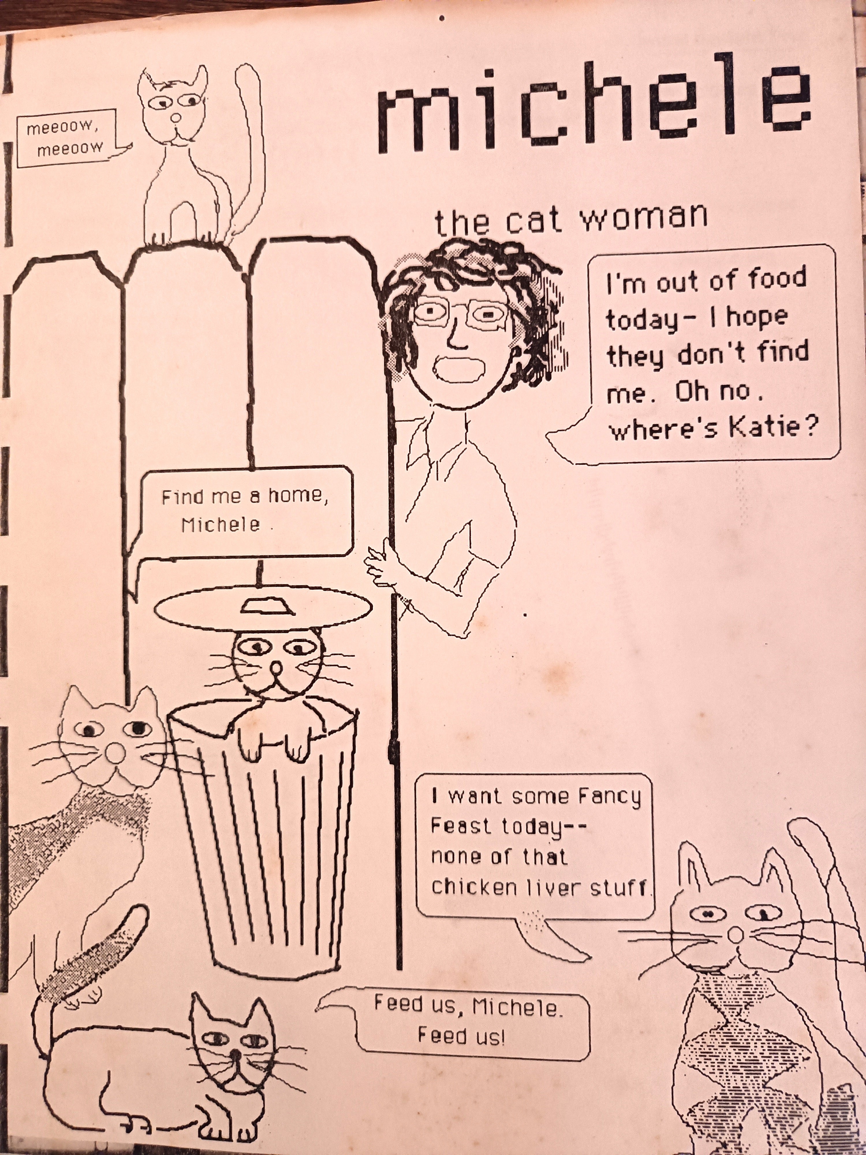 A comical drawing depicts Michele Keeler’s love for cats.