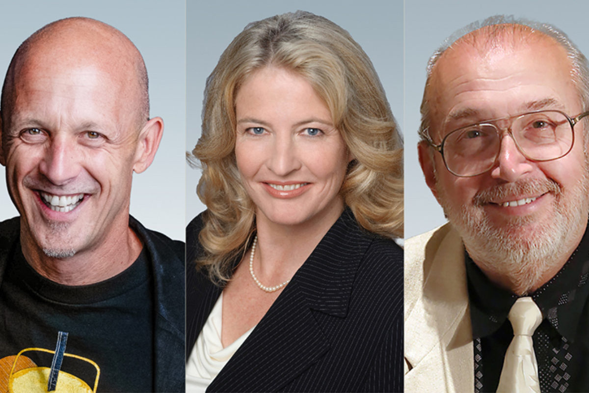 Head shots show three smiling scientists, two men and a woman