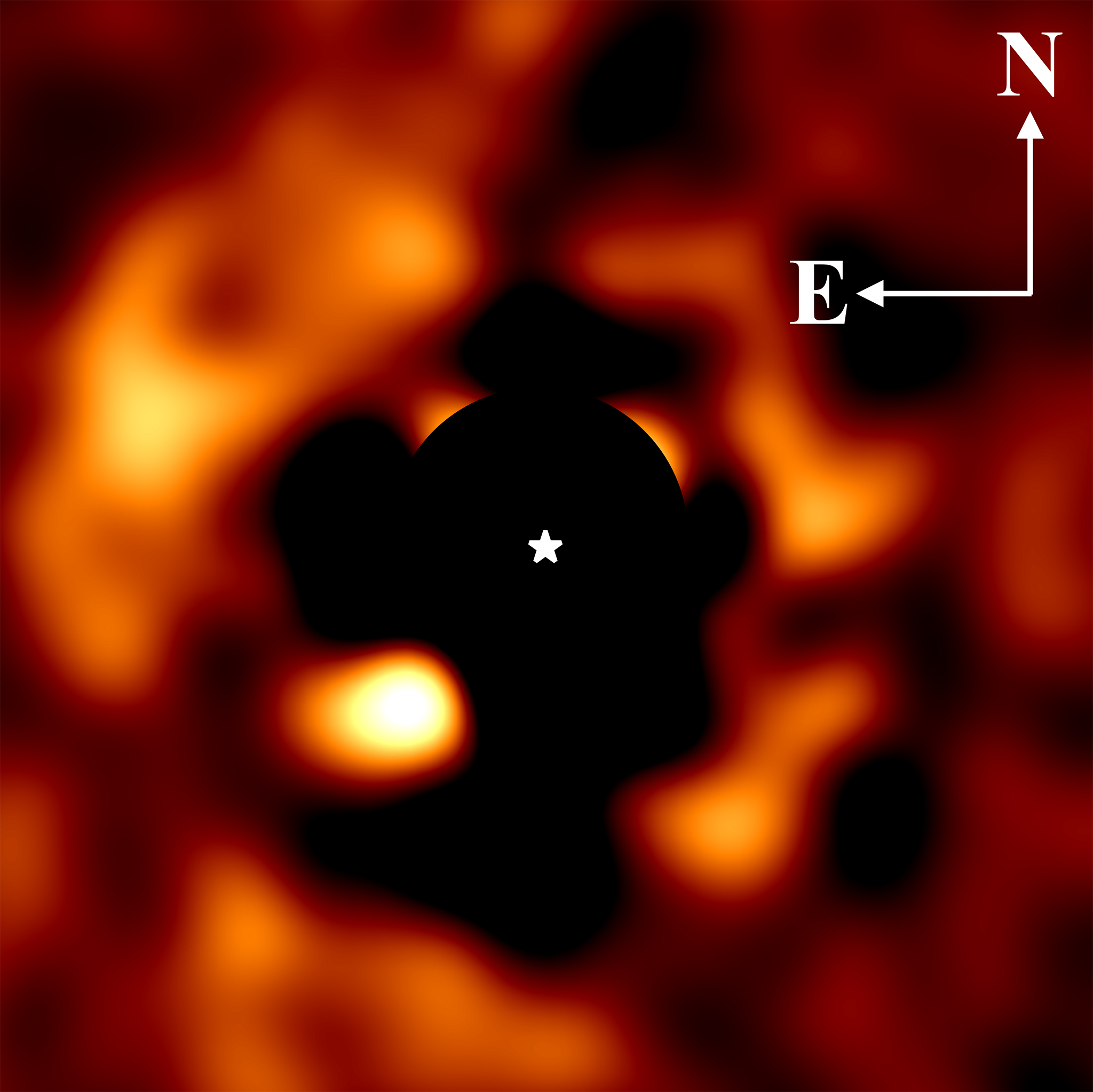 The first image captured by the Hubble Space Telescope of the newborn exoplanet PDS70b, orbiting a young star approximately 370 light years away from Earth. 