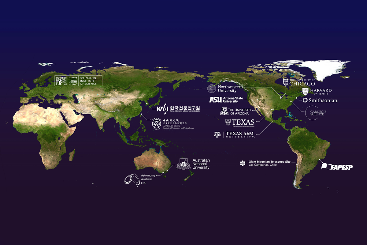 A map of the world indicating where different partner institutions are located