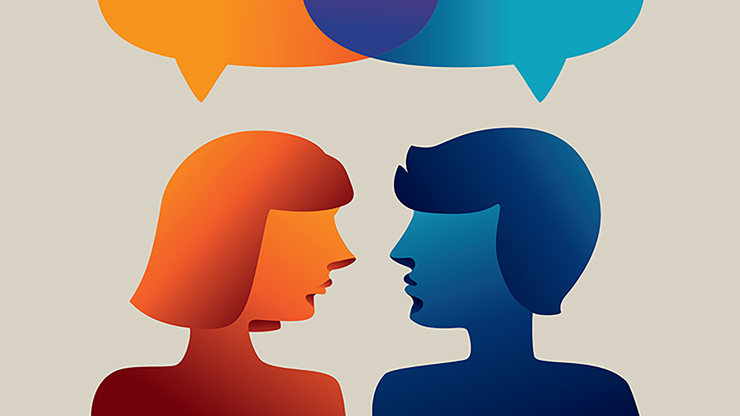 Illustration of two people speaking with word bubbles over their heads