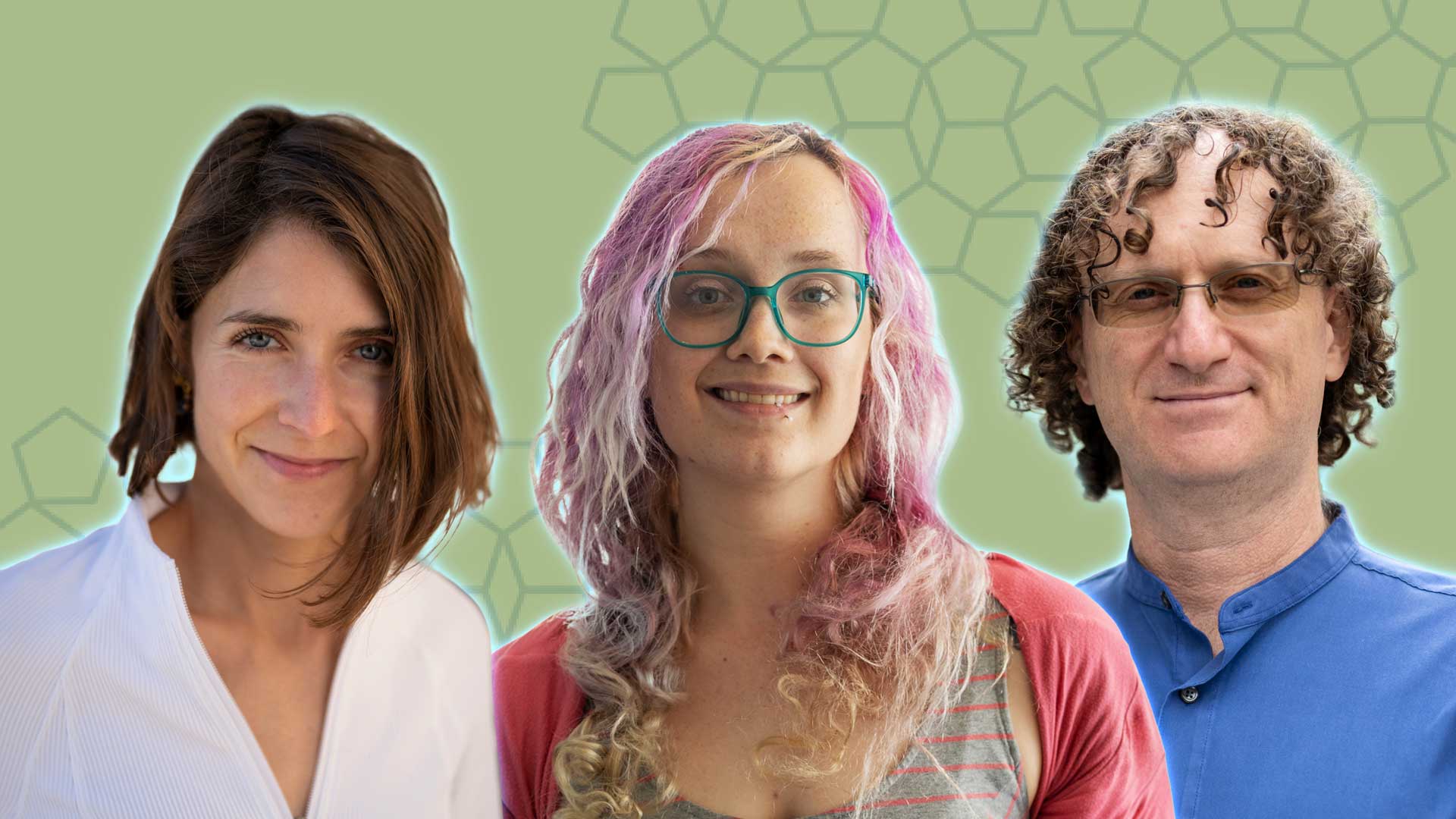 Two young women and a man are shown against a background of network imagery.
