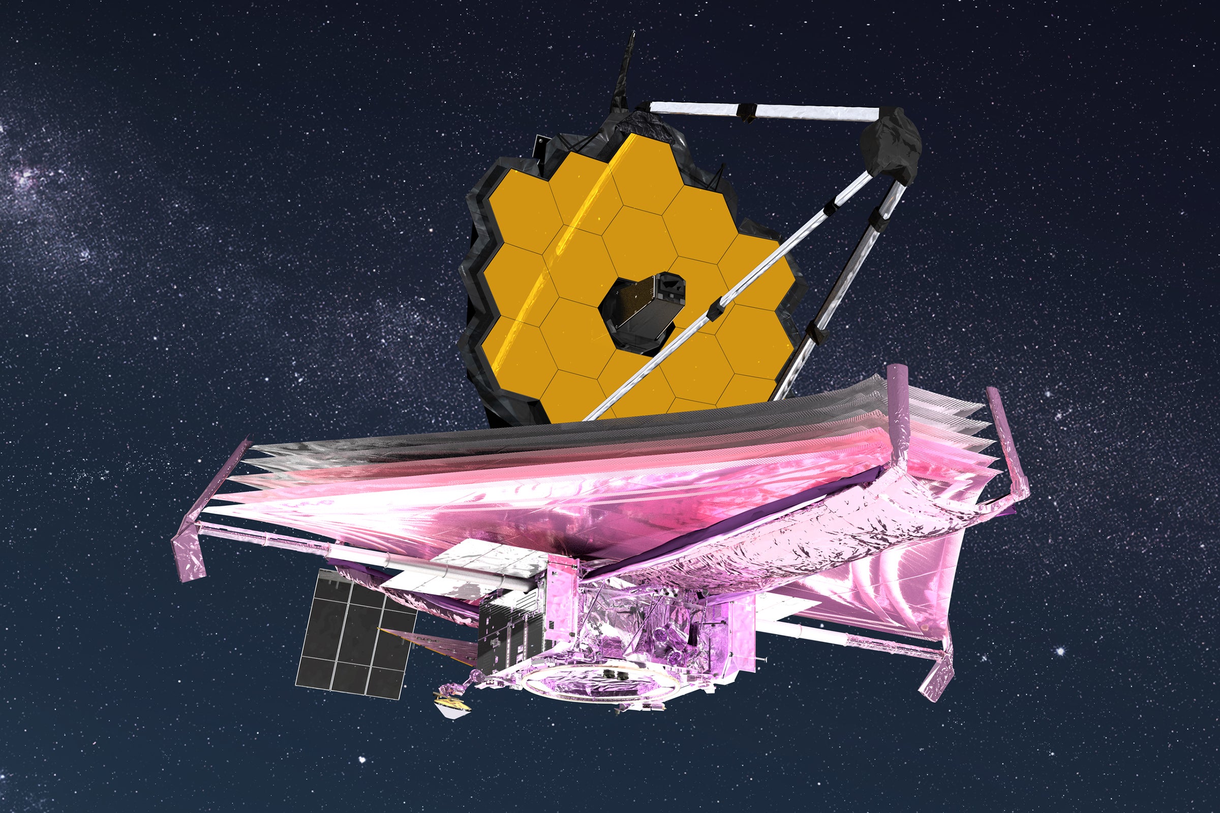Artist conception of the James Webb Space Telescope. Credit: NASA GSFC/CIL/Adriana Manrique Gutierrez