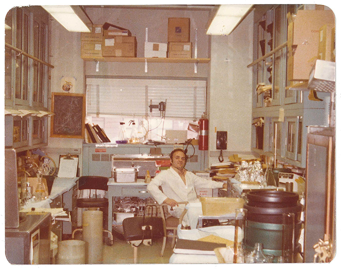 Robert Krug in his lab at Memorial Sloan-Kettering Cancer Center, circa 1970s.