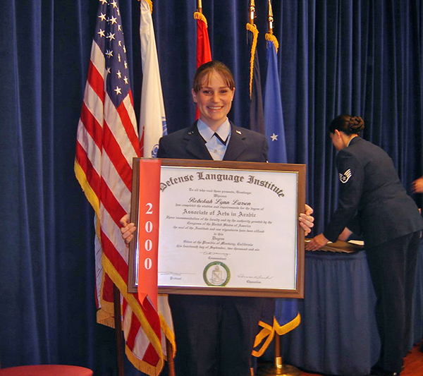 Larson receiving her associate’s degree in Arabic from the Defense Language Institute in 2006.