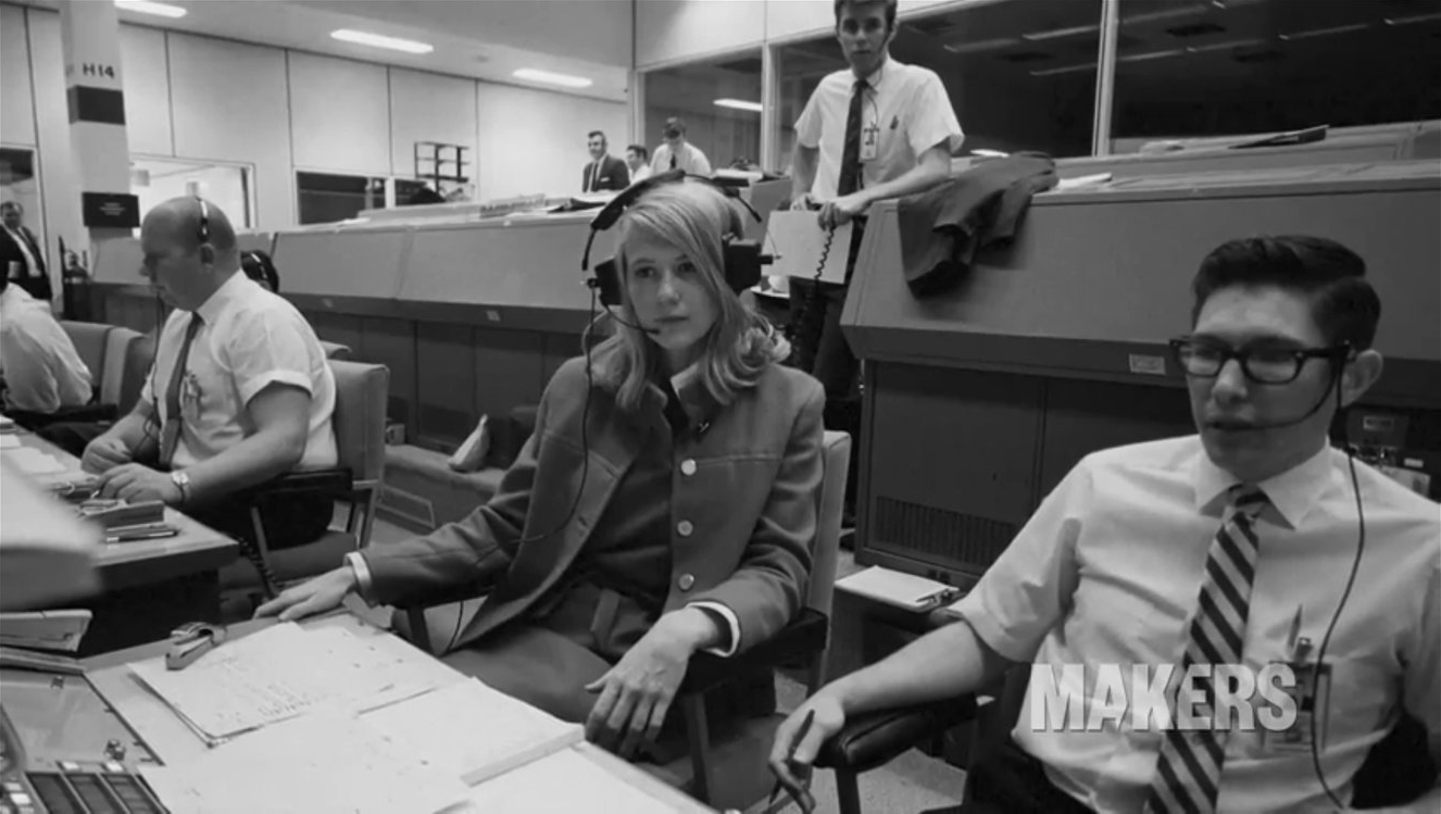Poppy Northcutt in Mission Control during one of the Apollo missions. From "Women in Space" by Makers.