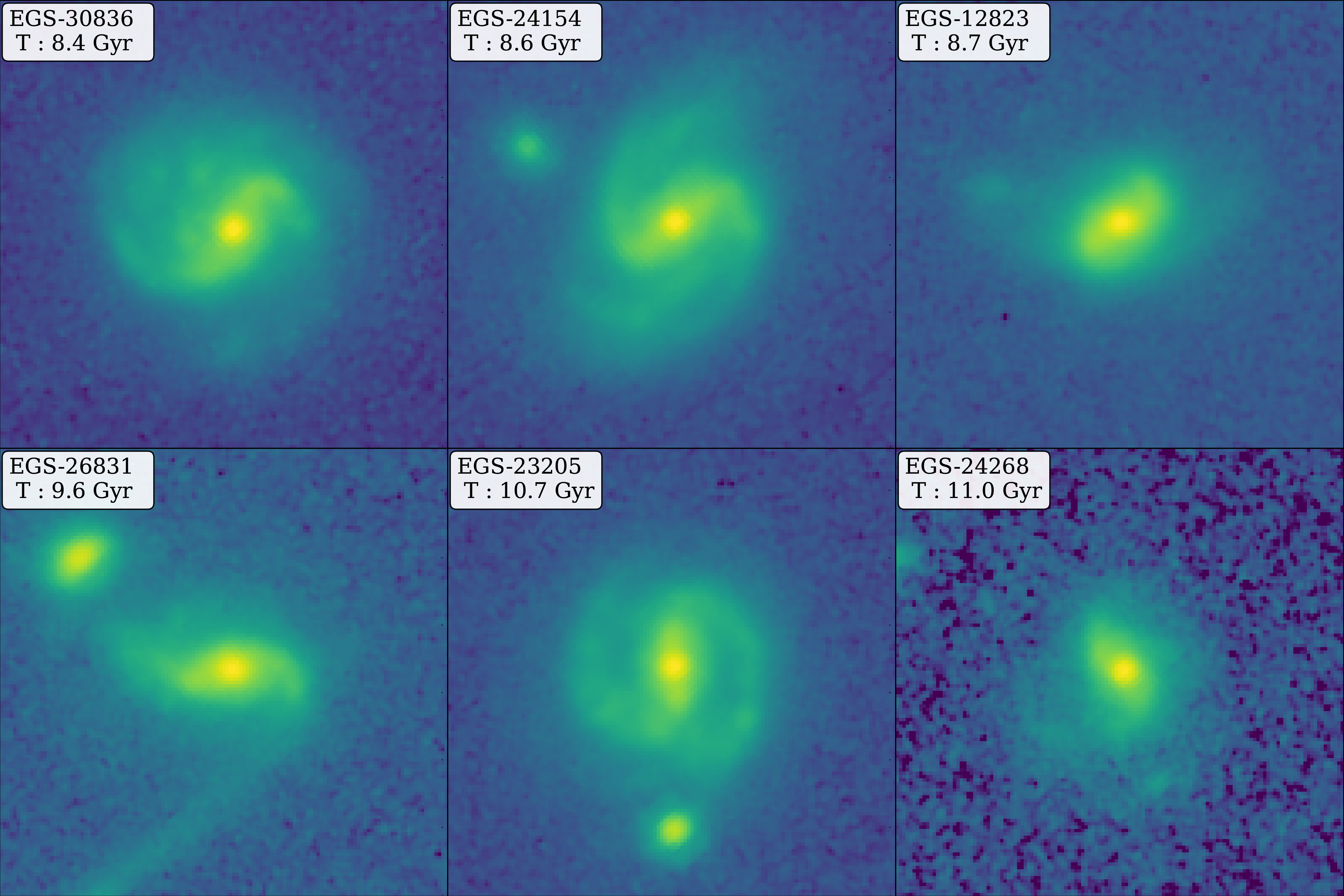 Six galaxies with bar-shaped features in their middles