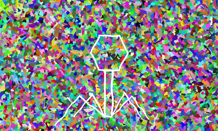 Artist illustration of phage superimposed over multicolored background