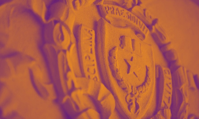 Seal of the University of Texas with an orange filter 