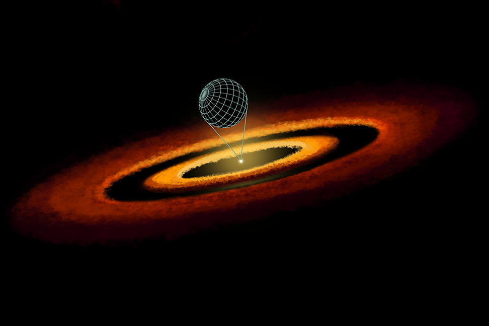 An illustration demonstrating how a solar system is tilted with respect to the axis of its central star