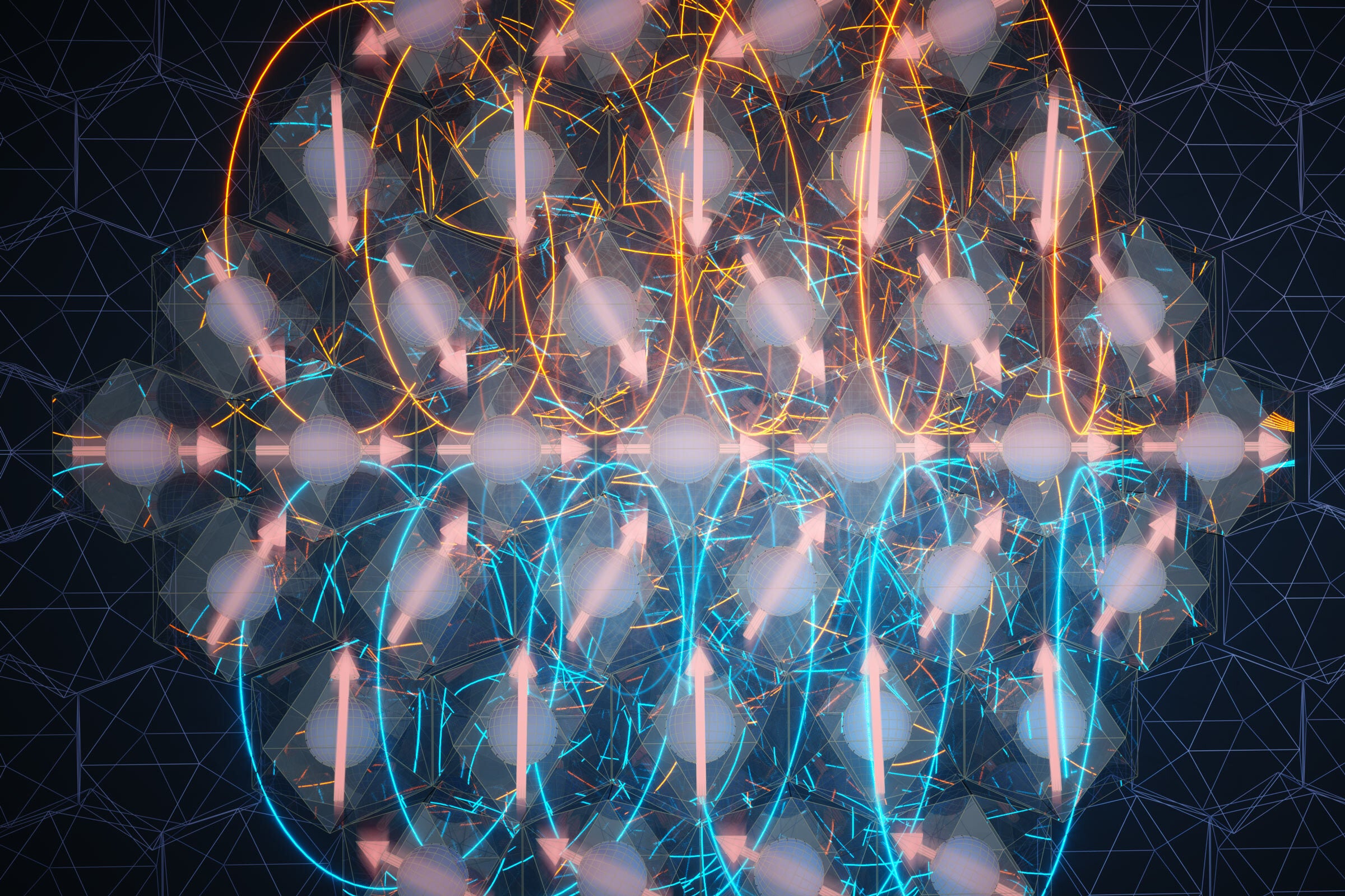 Illustration shows a group of atoms with arrows indicating the directions of their electron spins