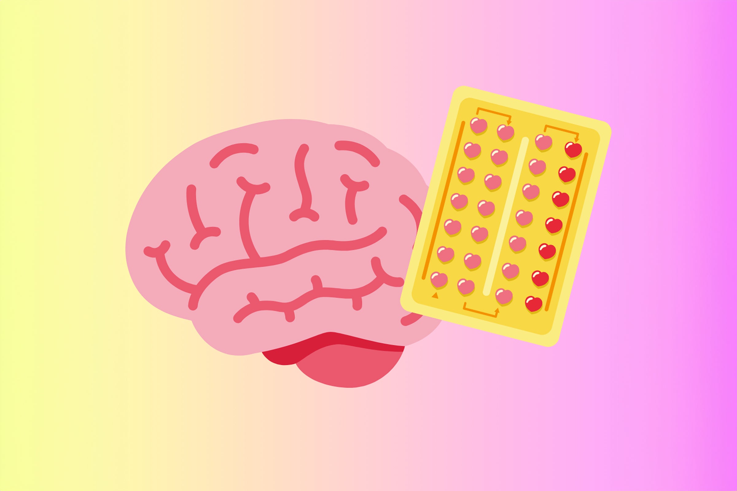 Illustratiion of a brain and a packet of birth control pills