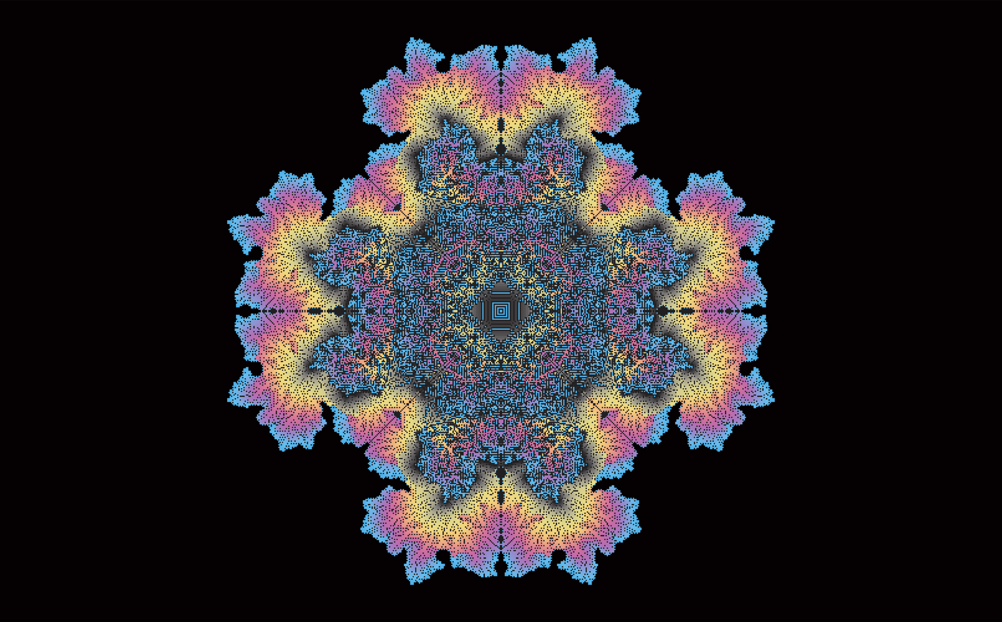 An image generated by simulating a modified version of a mathematical process called Conway's Game of Life.