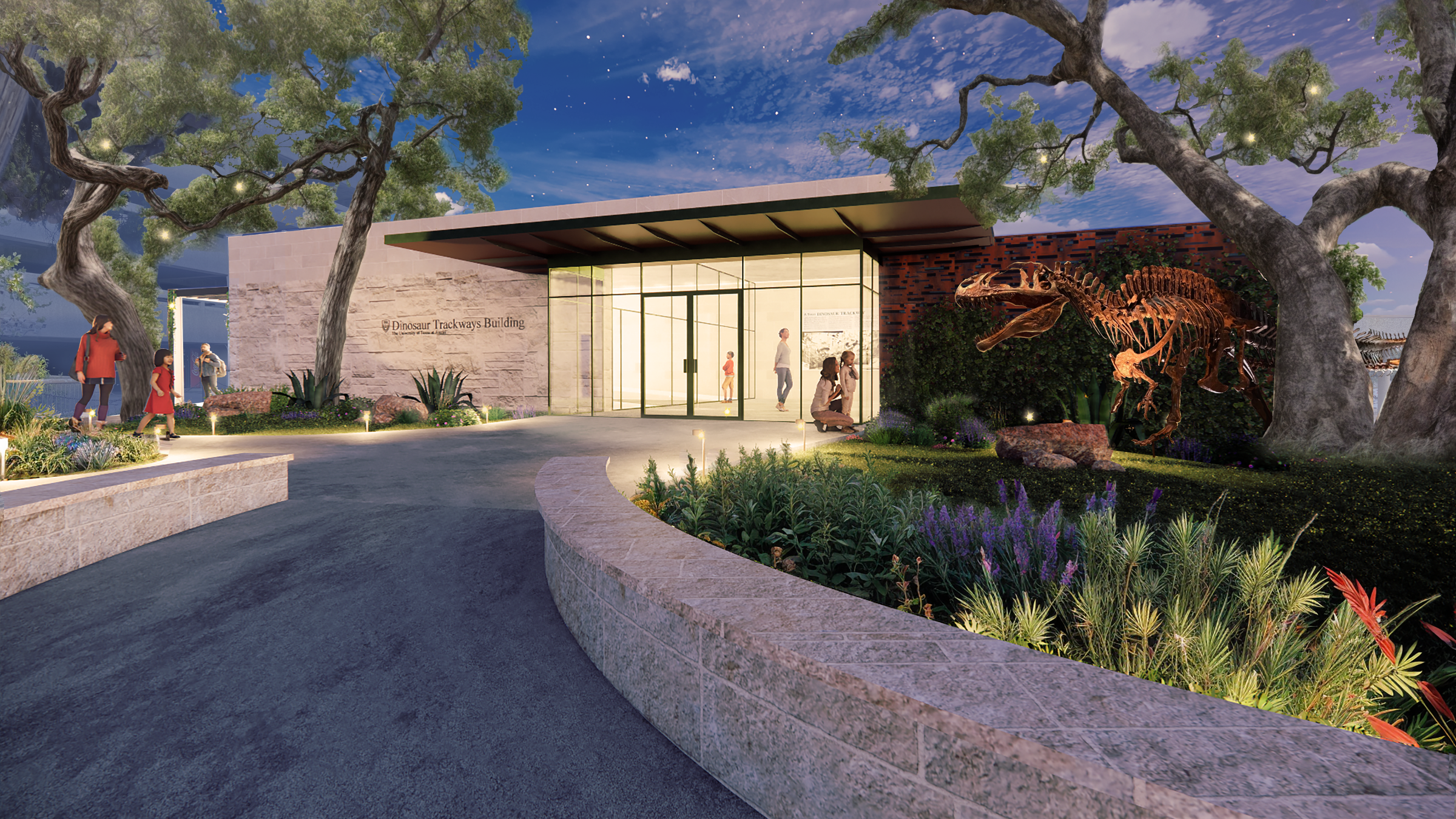 artist rendering of proposed dinosaur trackways building