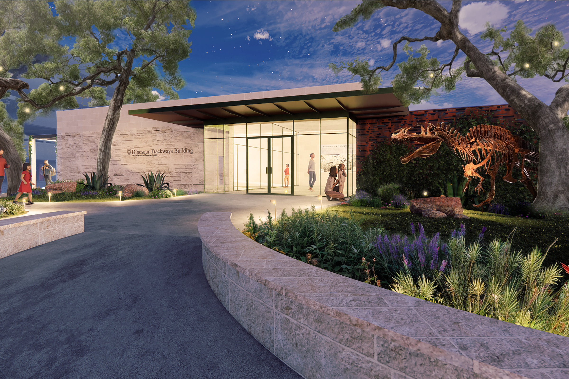 artist rendering of proposed dinosaur trackways building