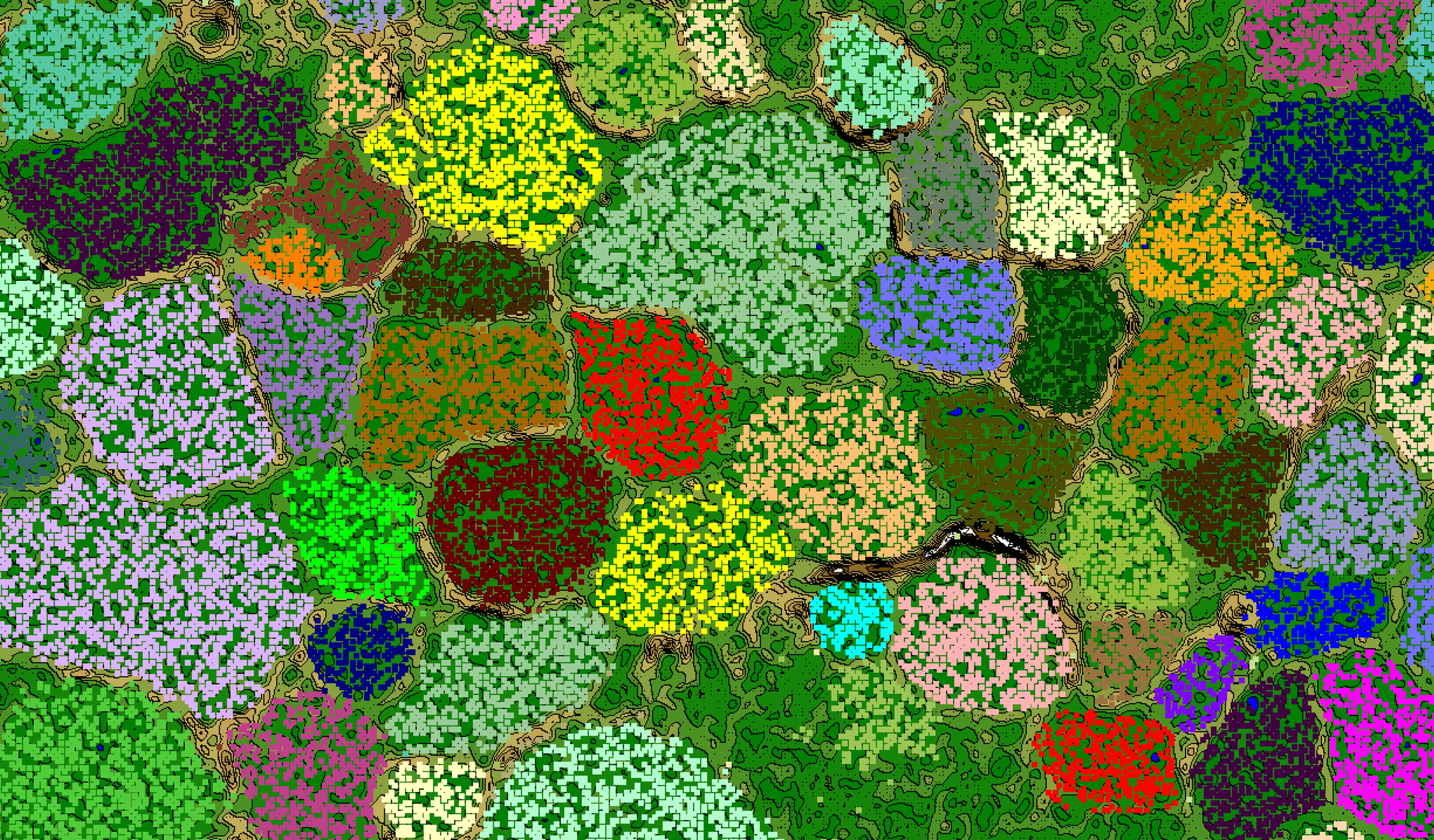 A map of DNA fragments sequenced from the Gulf of Mexico dead zone. The dead zone is an area of low oxygen in the Gulf. Each square is a different DNA fragment from the water. The colored groupings—based on similar DNA sequence composition—represent genomes of newly discovered species that are important to the ecosystem. 